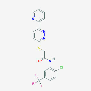 molecular formula C18H12ClF3N4OS B2606369 N-(2-chloro-5-(trifluoromethyl)phenyl)-2-((6-(pyridin-2-yl)pyridazin-3-yl)thio)acetamide CAS No. 922932-82-9
