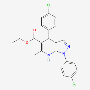 molecular formula C22H19Cl2N3O2 B2606373 1,4-双(4-氯苯基)-6-甲基-4,7-二氢-1H-吡唑并[3,4-b]吡啶-5-羧酸乙酯 CAS No. 339100-90-2