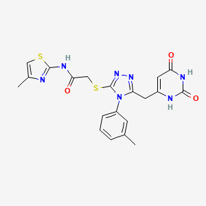molecular formula C20H19N7O3S2 B2606390 2-((5-((2,6-dioxo-1,2,3,6-tetrahydropyrimidin-4-yl)methyl)-4-(m-tolyl)-4H-1,2,4-triazol-3-yl)thio)-N-(4-methylthiazol-2-yl)acetamide CAS No. 852047-79-1