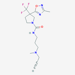 molecular formula C16H22F3N5O2 B2606392 3-(3-Methyl-1,2,4-oxadiazol-5-yl)-N-[3-[methyl(prop-2-ynyl)amino]propyl]-3-(trifluoromethyl)pyrrolidine-1-carboxamide CAS No. 2223808-55-5