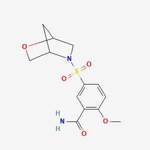 molecular formula C13H16N2O5S B2606393 5-(2-Oxa-5-azabicyclo[2.2.1]heptan-5-ylsulfonyl)-2-methoxybenzamide CAS No. 2034613-17-5