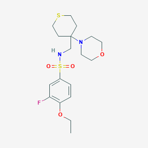 molecular formula C18H27FN2O4S2 B2606395 4-Ethoxy-3-fluoro-N-[(4-morpholin-4-ylthian-4-yl)methyl]benzenesulfonamide CAS No. 2380166-83-4