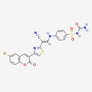 molecular formula C22H14BrN5O5S2 B2606442 (E)-4-((2-(4-(6-溴-2-氧代-2H-色烯-3-基)噻唑-2-基)-2-氰基乙烯基)氨基)-N-氨基甲酰基苯磺酰胺 CAS No. 714289-01-7