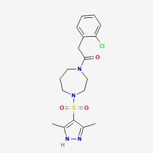 molecular formula C18H23ClN4O3S B2606446 2-(2-chlorophenyl)-1-(4-((3,5-dimethyl-1H-pyrazol-4-yl)sulfonyl)-1,4-diazepan-1-yl)ethanone CAS No. 1902926-73-1