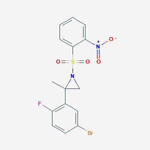 molecular formula C15H12BrFN2O4S B2606453 2-(5-溴-2-氟苯基)-2-甲基-1-((2-硝基苯基)磺酰)氮杂环丙烷 CAS No. 1386986-56-6