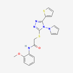 molecular formula C19H17N5O2S2 B2606477 N-(2-methoxyphenyl)-2-{[4-(1H-pyrrol-1-yl)-5-(thiophen-2-yl)-4H-1,2,4-triazol-3-yl]sulfanyl}acetamide CAS No. 886931-69-7