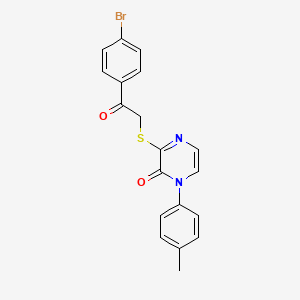 molecular formula C19H15BrN2O2S B2606495 3-((2-(4-bromophenyl)-2-oxoethyl)thio)-1-(p-tolyl)pyrazin-2(1H)-one CAS No. 946238-07-9