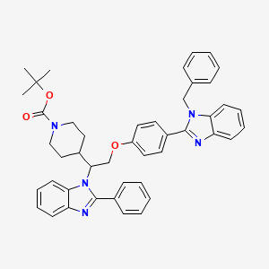molecular formula C45H45N5O3 B2606498 1-Piperidinecarboxylic acid, 4-[1-(2-phenyl-1H-benzimidazol-1-yl)-2-[4-[1-(phenylmethyl)-1H-benzimidazol-2-yl]phenoxy]ethyl]-, 1,1-dimethylethyl ester CAS No. 1440754-07-3
