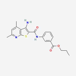 molecular formula C20H21N3O3S B2606506 Propyl 3-[(3-amino-4,6-dimethylthieno[2,3-b]pyridine-2-carbonyl)amino]benzoate CAS No. 691866-89-4