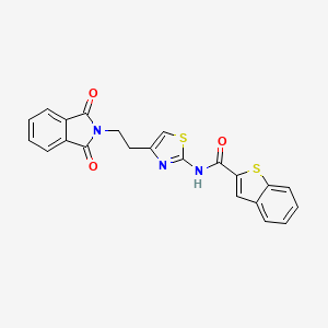 molecular formula C22H15N3O3S2 B2606507 N-{4-[2-(1,3-dioxo-1,3-dihydro-2H-isoindol-2-yl)ethyl]-1,3-thiazol-2-yl}-1-benzothiophene-2-carboxamide CAS No. 866050-89-7