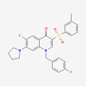 molecular formula C27H24F2N2O3S B2606531 6-氟-1-(4-氟苄基)-7-(吡咯烷-1-基)-3-(间甲苯磺酰基)喹啉-4(1H)-酮 CAS No. 893789-78-1