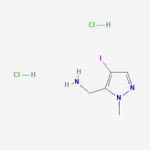 molecular formula C5H10Cl2IN3 B2606533 (4-碘-1-甲基-1H-吡唑-5-基)甲胺二盐酸盐 CAS No. 2089277-51-8