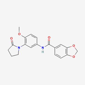 molecular formula C19H18N2O5 B2606537 N-(4-methoxy-3-(2-oxopyrrolidin-1-yl)phenyl)benzo[d][1,3]dioxole-5-carboxamide CAS No. 941934-46-9