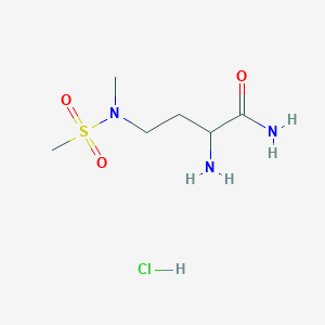 molecular formula C6H16ClN3O3S B2606541 2-Amino-4-[methyl(methylsulfonyl)amino]butanamide;hydrochloride CAS No. 2378501-70-1