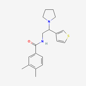 molecular formula C19H24N2OS B2606559 3,4-dimethyl-N-(2-(pyrrolidin-1-yl)-2-(thiophen-3-yl)ethyl)benzamide CAS No. 946199-37-7