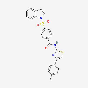 molecular formula C25H21N3O3S2 B2606575 4-(2,3-dihydroindol-1-ylsulfonyl)-N-[4-(4-methylphenyl)-1,3-thiazol-2-yl]benzamide CAS No. 361170-57-2
