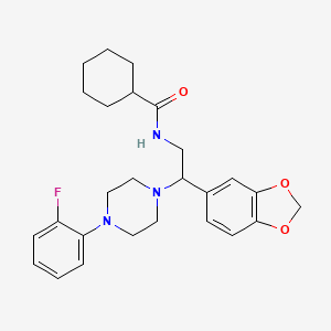 molecular formula C26H32FN3O3 B2606594 N-(2-(benzo[d][1,3]dioxol-5-yl)-2-(4-(2-fluorophenyl)piperazin-1-yl)ethyl)cyclohexanecarboxamide CAS No. 896364-32-2