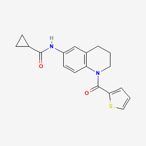 molecular formula C18H18N2O2S B2606612 N-[1-(噻吩-2-羰基)-3,4-二氢-2H-喹啉-6-基]环丙烷甲酰胺 CAS No. 899735-54-7