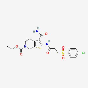 molecular formula C20H22ClN3O6S2 B2606616 3-氨基-2-(3-((4-氯苯基)磺酰基)丙酰胺)-4,5-二氢噻吩并[2,3-c]吡啶-6(7H)-甲酸乙酯 CAS No. 899351-05-4