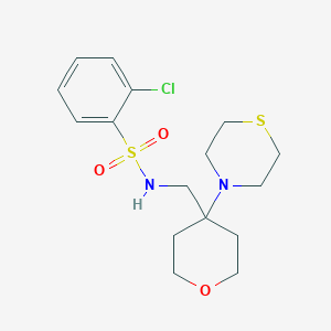 B2606627 2-Chloro-N-[(4-thiomorpholin-4-yloxan-4-yl)methyl]benzenesulfonamide CAS No. 2415524-04-6