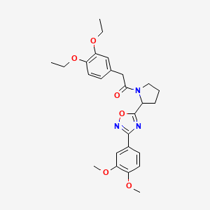molecular formula C26H31N3O6 B2606665 5-{1-[(3,4-Diethoxyphenyl)acetyl]pyrrolidin-2-yl}-3-(3,4-dimethoxyphenyl)-1,2,4-oxadiazole CAS No. 1795398-37-6