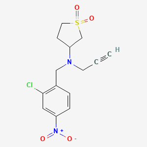 molecular formula C14H15ClN2O4S B2606668 N-[(2-氯-4-硝基苯基)甲基]-1,1-二氧代-N-丙-2-炔基硫代环丙烷-3-胺 CAS No. 1607265-66-6
