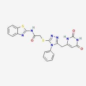 molecular formula C22H17N7O3S2 B2606670 N-(benzo[d]thiazol-2-yl)-2-((5-((2,6-dioxo-1,2,3,6-tetrahydropyrimidin-4-yl)methyl)-4-phenyl-4H-1,2,4-triazol-3-yl)thio)acetamide CAS No. 852047-03-1