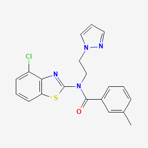 molecular formula C20H17ClN4OS B2606678 N-(2-(1H-pyrazol-1-yl)ethyl)-N-(4-chlorobenzo[d]thiazol-2-yl)-3-methylbenzamide CAS No. 1170132-74-7