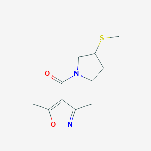 molecular formula C11H16N2O2S B2606681 (3,5-Dimethylisoxazol-4-yl)(3-(methylthio)pyrrolidin-1-yl)methanone CAS No. 1795296-04-6