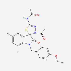 molecular formula C24H26N4O4S B2606684 N-[3'-acetyl-1-(4-ethoxybenzyl)-5,7-dimethyl-2-oxo-1,2-dihydro-3'H-spiro[indole-3,2'-[1,3,4]thiadiazol]-5'-yl]acetamide CAS No. 905787-62-4