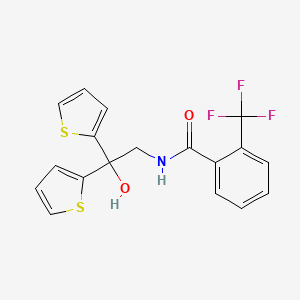 molecular formula C18H14F3NO2S2 B2606685 N-(2-hydroxy-2,2-di(thiophen-2-yl)ethyl)-2-(trifluoromethyl)benzamide CAS No. 2034573-78-7