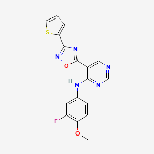 molecular formula C17H12FN5O2S B2606686 N-(3-氟-4-甲氧基苯基)-5-(3-(噻吩-2-基)-1,2,4-恶二唑-5-基)嘧啶-4-胺 CAS No. 2034570-90-4