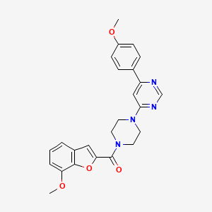 molecular formula C25H24N4O4 B2606697 (7-甲氧基苯并呋喃-2-基)(4-(6-(4-甲氧基苯基)嘧啶-4-基)哌嗪-1-基)甲酮 CAS No. 1351614-30-6