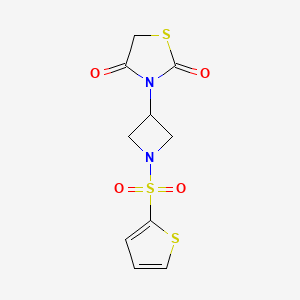molecular formula C10H10N2O4S3 B2606700 3-(1-(噻吩-2-磺酰基)氮杂环丁-3-基)噻唑烷-2,4-二酮 CAS No. 1795476-97-9