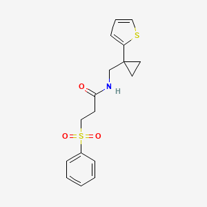 molecular formula C17H19NO3S2 B2606703 3-(phenylsulfonyl)-N-((1-(thiophen-2-yl)cyclopropyl)methyl)propanamide CAS No. 1208960-78-4