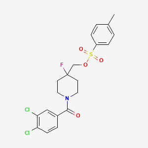 molecular formula C20H20Cl2FNO4S B2606715 [1-(3,4-Dichlorobenzoyl)-4-fluoro-4-piperidinyl]methyl 4-methylbenzenesulfonate CAS No. 208111-55-1