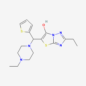 molecular formula C17H23N5OS2 B2606718 2-乙基-5-((4-乙基哌嗪-1-基)(噻吩-2-基)甲基)噻唑并[3,2-b][1,2,4]三唑-6-醇 CAS No. 886911-77-9