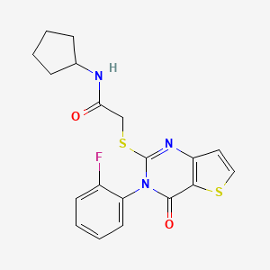 molecular formula C19H18FN3O2S2 B2606744 N-环戊基-2-{[3-(2-氟苯基)-4-氧代-3,4-二氢噻吩并[3,2-d]嘧啶-2-基]硫代}乙酰胺 CAS No. 1260991-98-7