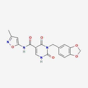 molecular formula C17H14N4O6 B2606821 3-(benzo[d][1,3]dioxol-5-ylmethyl)-N-(3-methylisoxazol-5-yl)-2,4-dioxo-1,2,3,4-tetrahydropyrimidine-5-carboxamide CAS No. 1396867-34-7