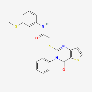 molecular formula C23H21N3O2S3 B2606823 2-{[3-(2,5-dimethylphenyl)-4-oxo-3,4-dihydrothieno[3,2-d]pyrimidin-2-yl]sulfanyl}-N-[3-(methylsulfanyl)phenyl]acetamide CAS No. 1291848-29-7