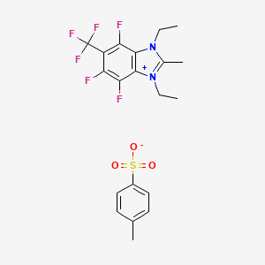 molecular formula C20H20F6N2O3S B2606833 1,3-diethyl-4,6,7-trifluoro-2-methyl-5-(trifluoromethyl)-1H-benzo[d]imidazol-3-ium 4-methylbenzenesulfonate CAS No. 1059176-16-7