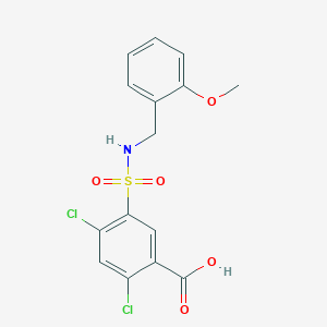 molecular formula C15H13Cl2NO5S B2606841 2,4-二氯-5-{[(2-甲氧苯基)甲基]磺酰胺基}苯甲酸 CAS No. 750613-66-2