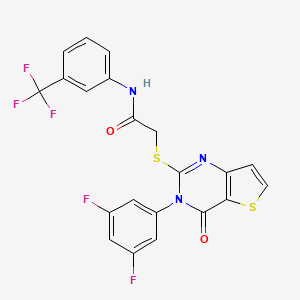 molecular formula C21H12F5N3O2S2 B2606847 2-{[3-(3,5-difluorophenyl)-4-oxo-3,4-dihydrothieno[3,2-d]pyrimidin-2-yl]sulfanyl}-N-[3-(trifluoromethyl)phenyl]acetamide CAS No. 1260984-95-9
