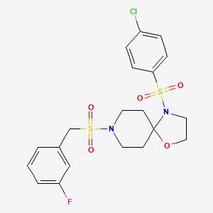 molecular formula C20H22ClFN2O5S2 B2606851 4-((4-Chlorophenyl)sulfonyl)-8-((3-fluorobenzyl)sulfonyl)-1-oxa-4,8-diazaspiro[4.5]decane CAS No. 1325698-05-2