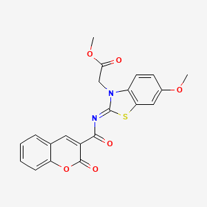 molecular formula C21H16N2O6S B2606853 (Z)-methyl 2-(6-methoxy-2-((2-oxo-2H-chromene-3-carbonyl)imino)benzo[d]thiazol-3(2H)-yl)acetate CAS No. 865199-94-6