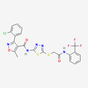 molecular formula C22H15ClF3N5O3S2 B2606864 3-(2-氯苯基)-5-甲基-N-(5-((2-氧代-2-((2-(三氟甲基)苯基)氨基)乙基)硫代)-1,3,4-噻二唑-2-基)异恶唑-4-甲酰胺 CAS No. 391869-66-2