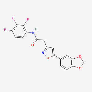 molecular formula C18H11F3N2O4 B2606869 2-(5-(benzo[d][1,3]dioxol-5-yl)isoxazol-3-yl)-N-(2,3,4-trifluorophenyl)acetamide CAS No. 1171472-74-4