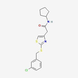 molecular formula C17H19ClN2OS2 B2606896 2-(2-((3-chlorobenzyl)thio)thiazol-4-yl)-N-cyclopentylacetamide CAS No. 953932-07-5