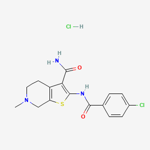 molecular formula C16H17Cl2N3O2S B2606900 2-(4-Chlorobenzamido)-6-methyl-4,5,6,7-tetrahydrothieno[2,3-c]pyridine-3-carboxamide hydrochloride CAS No. 1329840-71-2