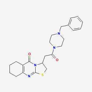 molecular formula C23H28N4O2S B2606904 3-(2-(4-苯甲基哌嗪-1-基)-2-氧代乙基)-6,7,8,9-四氢-2H-噻唑并[2,3-b]喹唑啉-5(3H)-酮 CAS No. 1021121-72-1